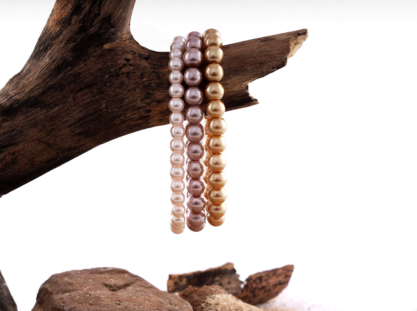 8mm Faux Pearl Stretchable Bracelet Set – 3-Piece Festive Combo
