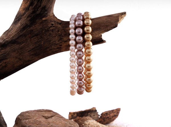 8mm Faux Pearl Stretchable Bracelet Set – 3-Piece Festive Combo