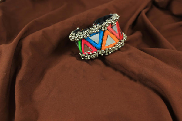 Oxidised Silver Plated Multicolor Thread And Mirror Work Bracelet Kada (Navratri Special)