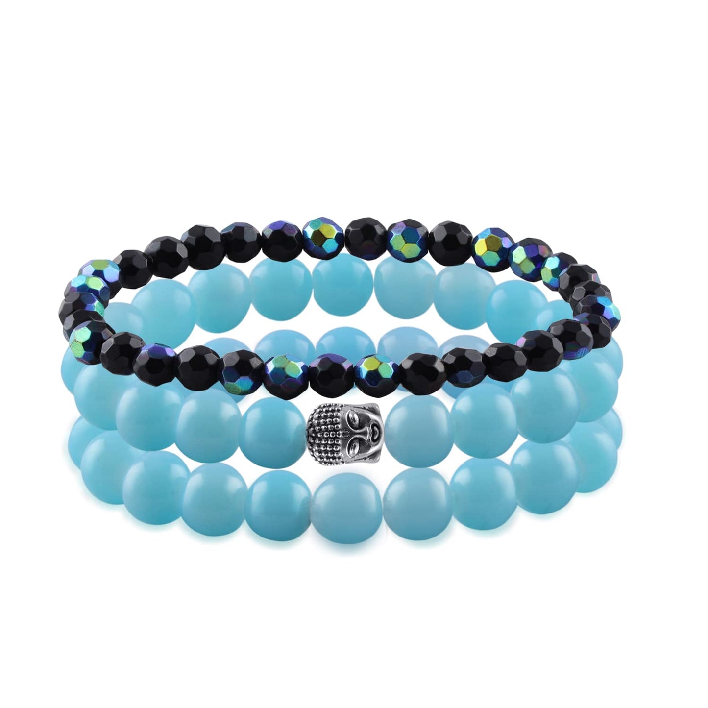 Turquoise, Onyx & Rainbow Crystal Bracelet Set – Buddha Healing Combo