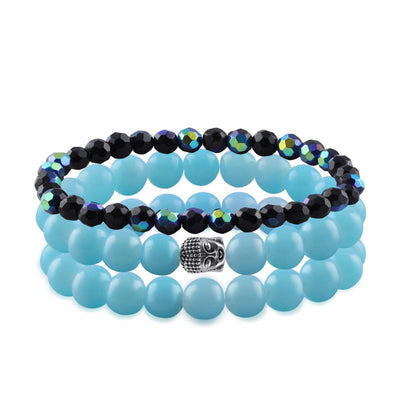 Turquoise, Onyx & Rainbow Crystal Bracelet Set – Buddha Healing Combo