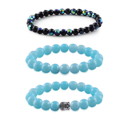 Turquoise, Onyx & Rainbow Crystal Bracelet Set – Buddha Healing Combo