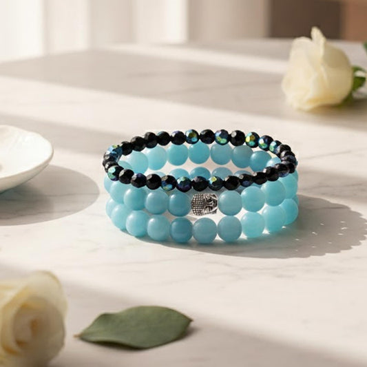 Turquoise, Onyx & Rainbow Crystal Bracelet Set – Buddha Healing Combo