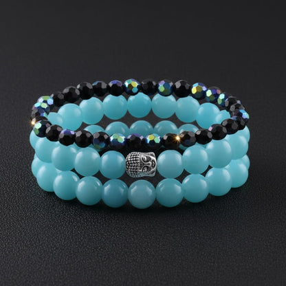 Turquoise, Onyx & Rainbow Crystal Bracelet Set – Buddha Healing Combo