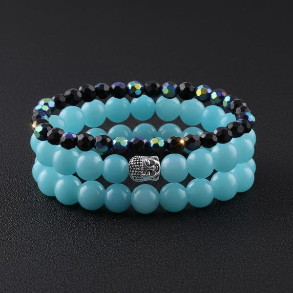 Turquoise, Onyx & Rainbow Crystal Bracelet Set – Buddha Healing Combo