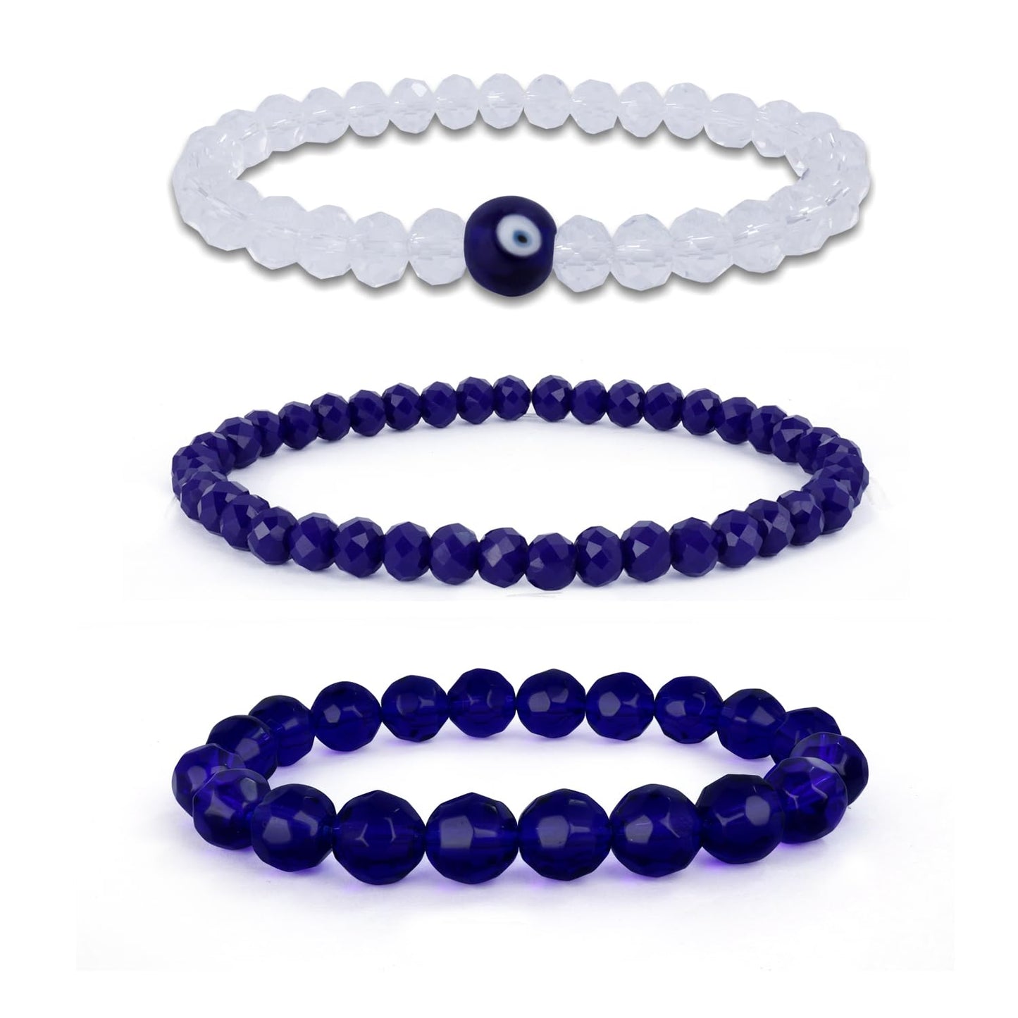 Navy Blue & Crystal Evil Eye Bracelet Set – Agate Stone Combo