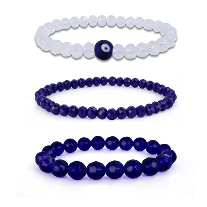 Navy Blue & Crystal Evil Eye Bracelet Set – Agate Stone Combo