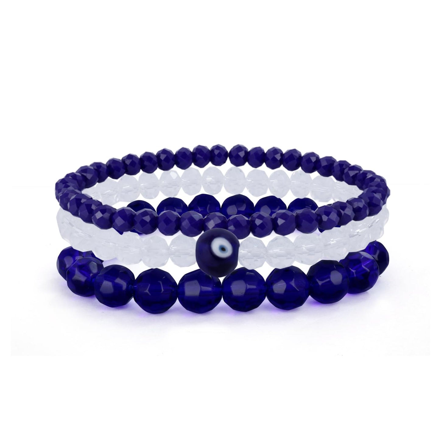 Navy Blue & Crystal Evil Eye Bracelet Set – Agate Stone Combo