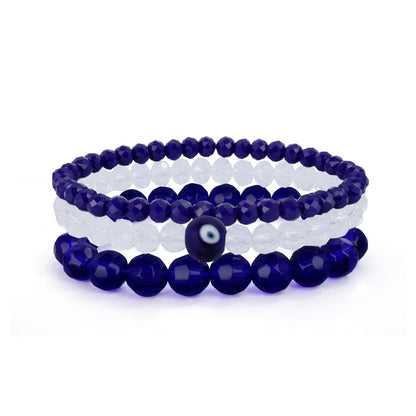 Navy Blue & Crystal Evil Eye Bracelet Set – Agate Stone Combo