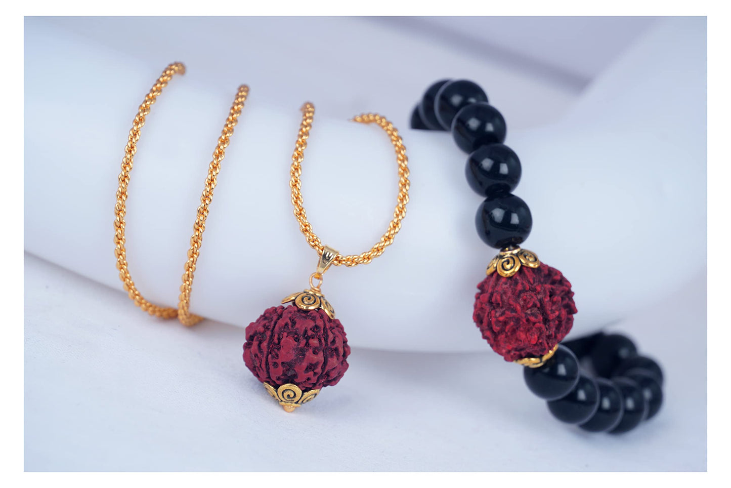 Black Onyx & Rudraksha Bracelet & Pendant Set – Men's Spiritual Combo