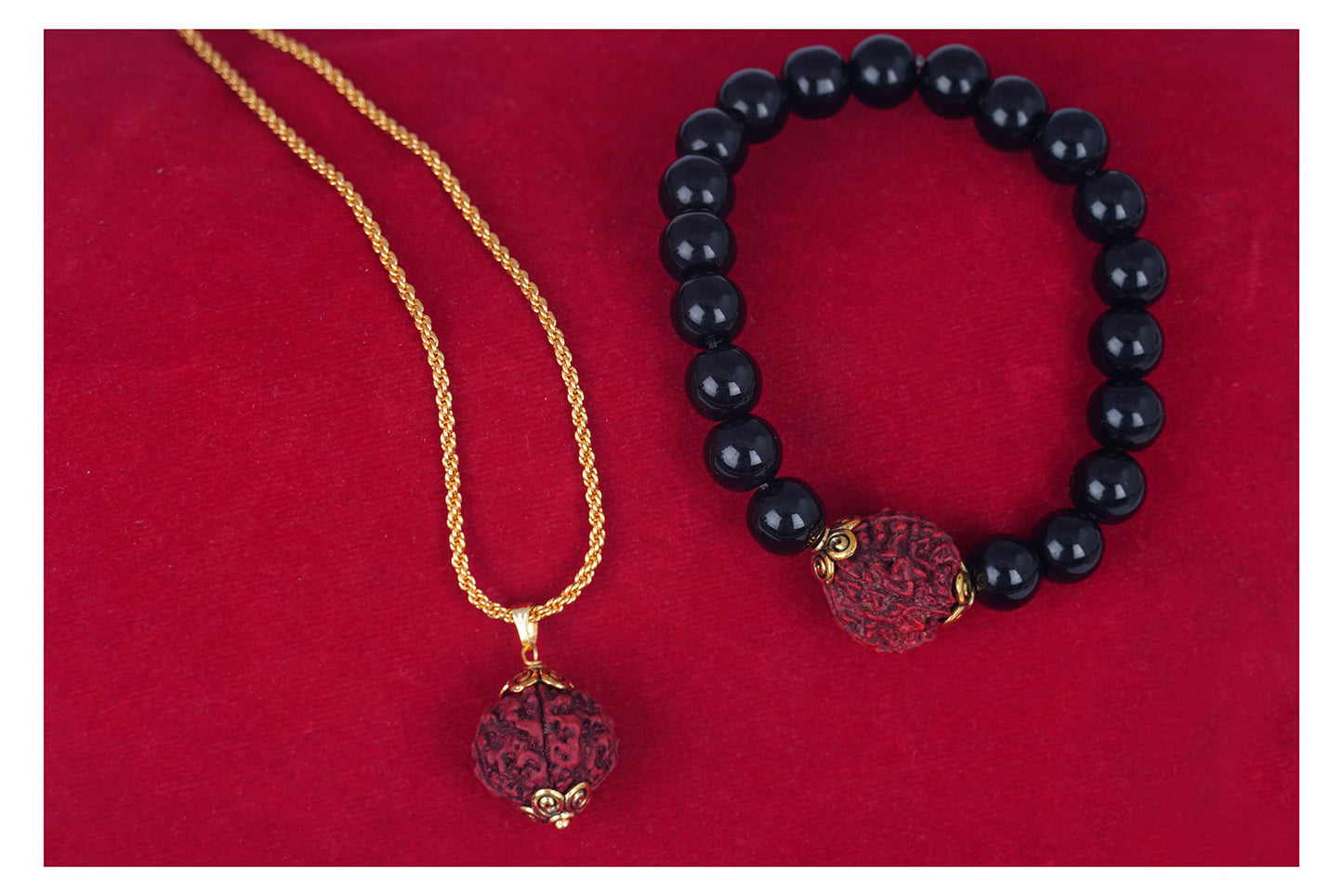 Black Onyx & Rudraksha Bracelet & Pendant Set – Men's Spiritual Combo