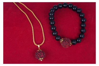 Black Onyx & Rudraksha Bracelet & Pendant Set – Men's Spiritual Combo