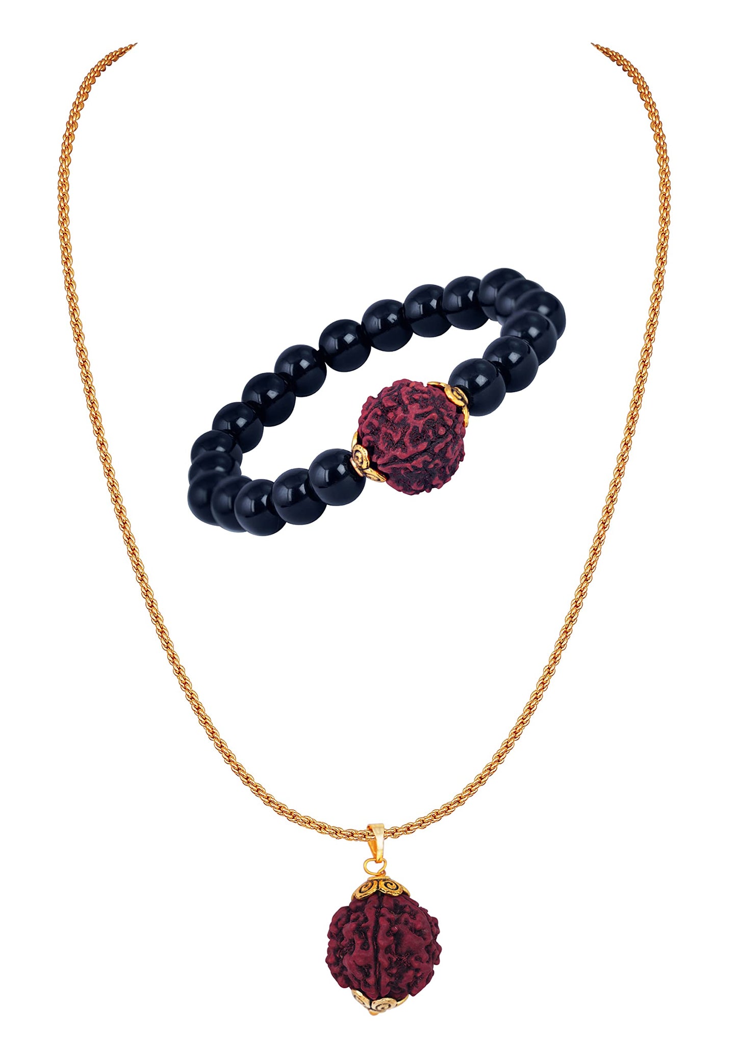 Black Onyx & Rudraksha Bracelet & Pendant Set – Men's Spiritual Combo