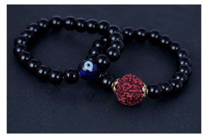 Premium Black Onyx Rudraksha Bracelet – Spiritual Protection for Men