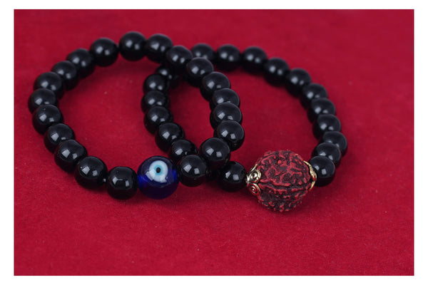 Premium Black Onyx Rudraksha Bracelet – Spiritual Protection for Men
