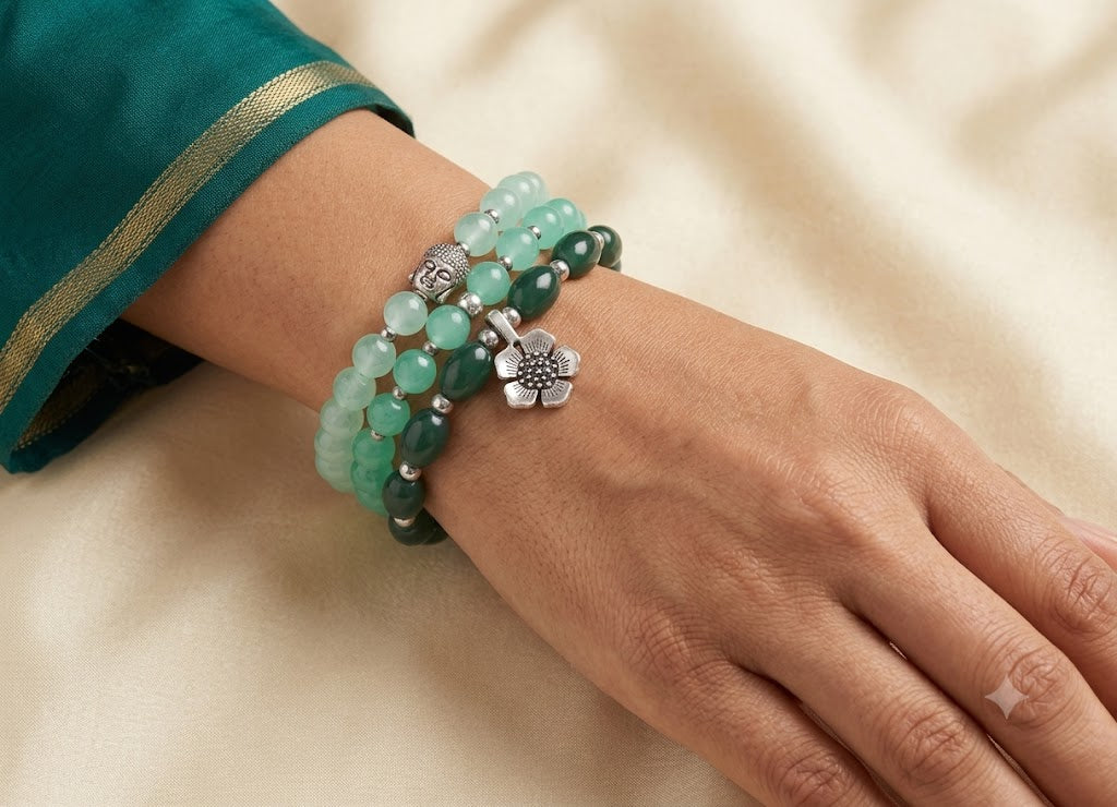 Green Onyx & Buddha Charm Bracelet – Reiki Healing Natural Stone