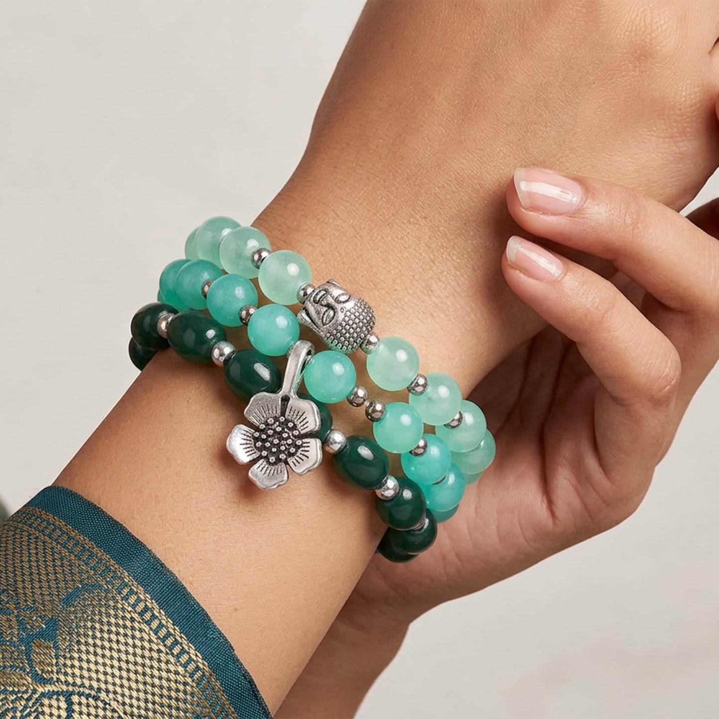 Green Onyx & Buddha Charm Bracelet – Reiki Healing Natural Stone
