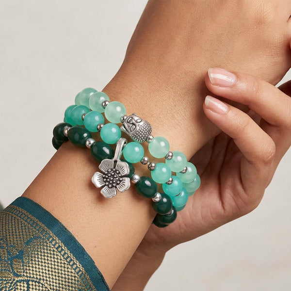 Green Onyx & Buddha Charm Bracelet – Reiki Healing Natural Stone