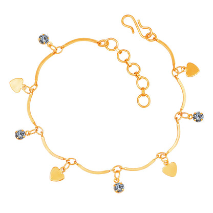 Heart & CZ American Diamond Charm Bracelet – Gold-Plated Romantic Gift
