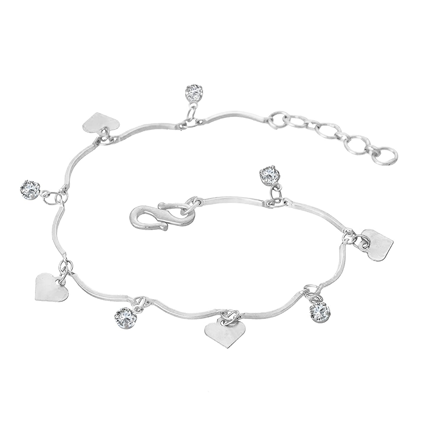 Heart & CZ American Diamond Charm Bracelet – Romantic Gift for Her