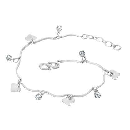 Heart & CZ American Diamond Charm Bracelet – Romantic Gift for Her