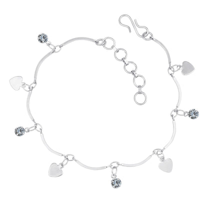 Heart & CZ American Diamond Charm Bracelet – Romantic Gift for Her