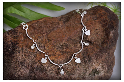 Heart & CZ American Diamond Charm Bracelet – Romantic Gift for Her