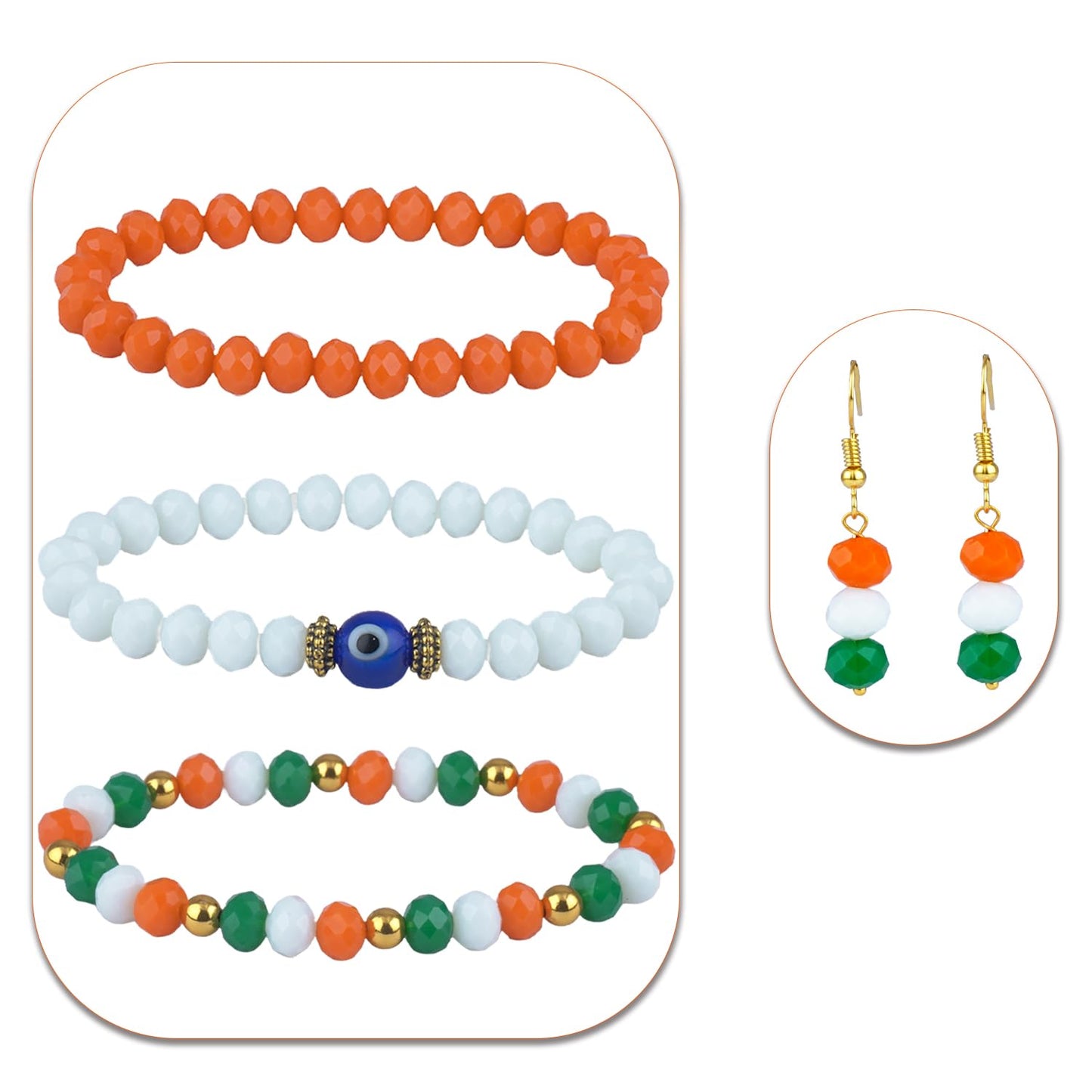 Tricolour Evil Eye Bracelet & Earring Set – Independence Day Special