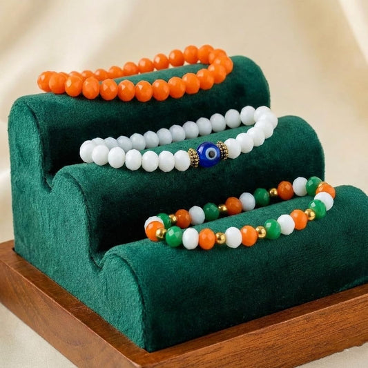 Tricolour Evil Eye Bracelet & Earring Set – Independence Day Special