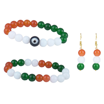 Tricolour Stretchable Bracelet & Earring Set – Independence Day Combo