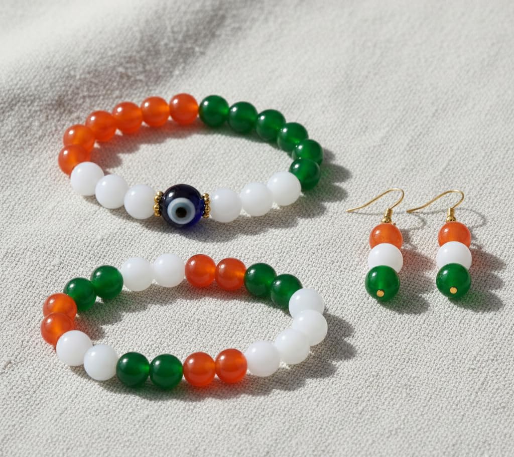 Tricolour Stretchable Bracelet & Earring Set – Independence Day Combo