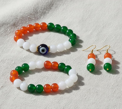 Tricolour Stretchable Bracelet & Earring Set – Independence Day Combo
