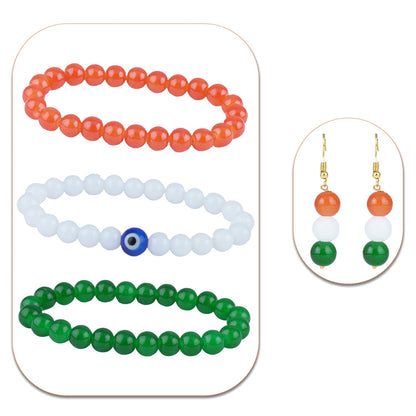 Tricolour Evil Eye Bracelet & Earring Set – Independence Day Combo