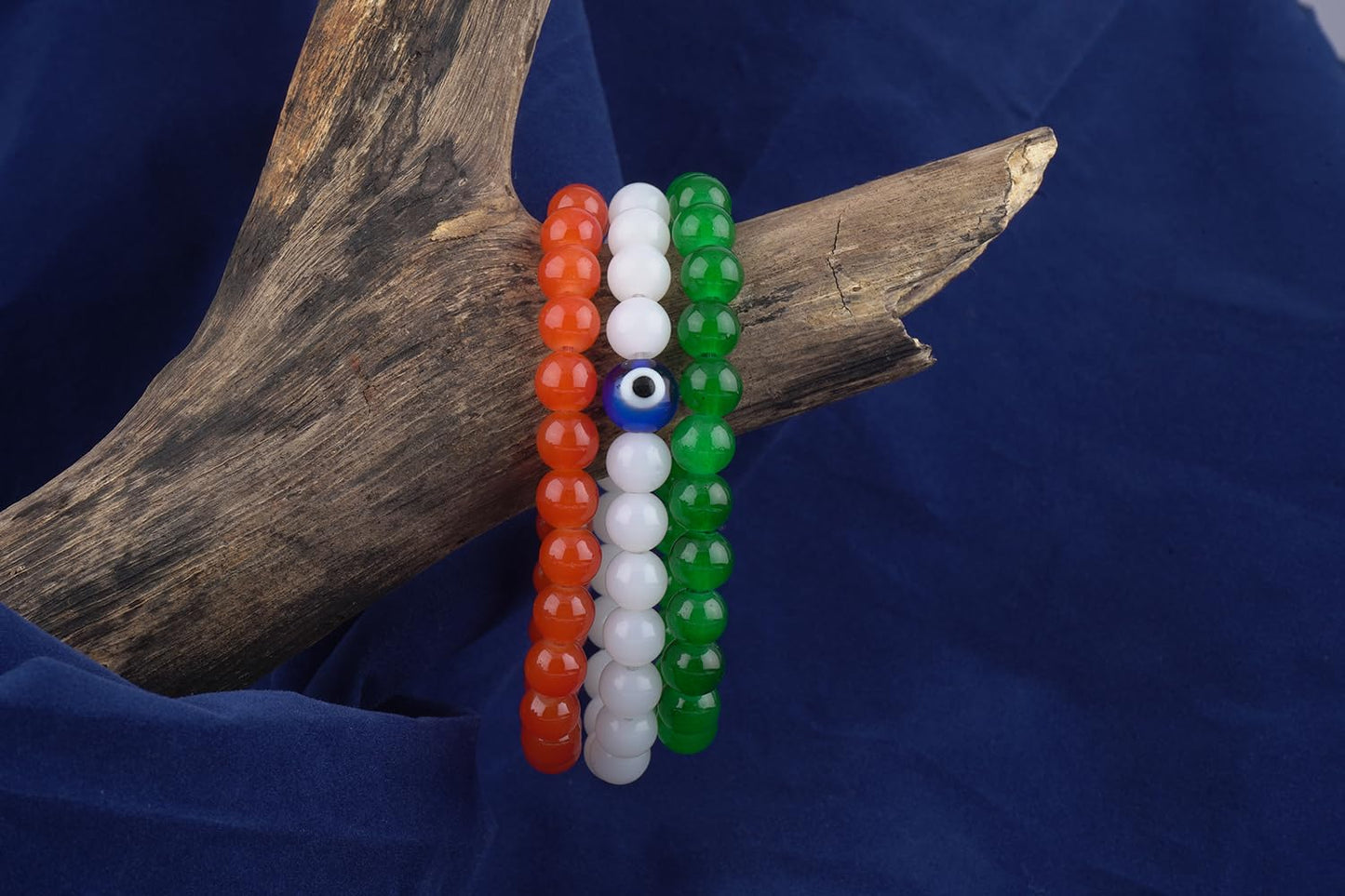 Tricolour Evil Eye Bracelet & Earring Set – Independence Day Combo