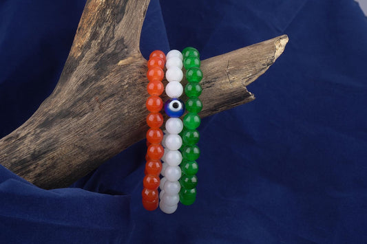 Tricolour Evil Eye Bracelet & Earring Set – Independence Day Combo