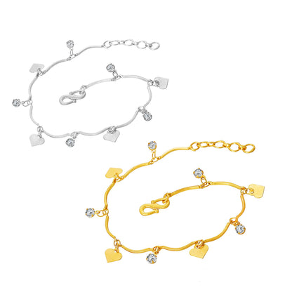 Heart & CZ American Diamond Charm Bracelet Set – Romantic Gift for Her