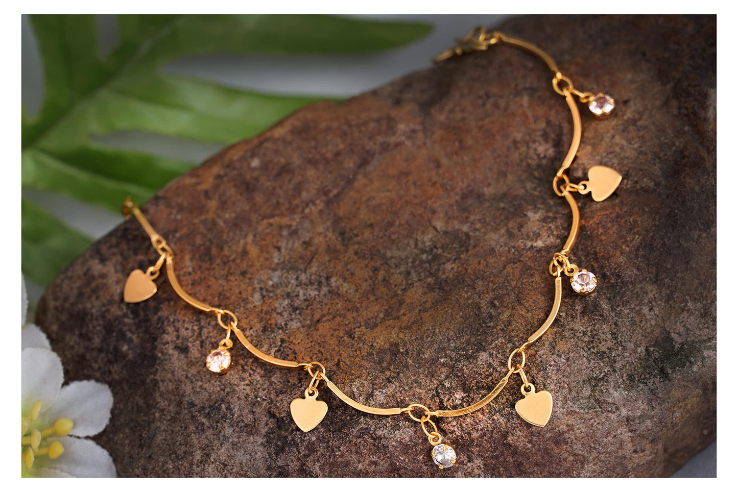 Heart & CZ American Diamond Charm Bracelet Set – Romantic Gift for Her