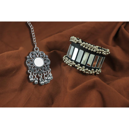 Navratri Mirror Work Bracelet & Oxidized Maang Tika Festive Combo