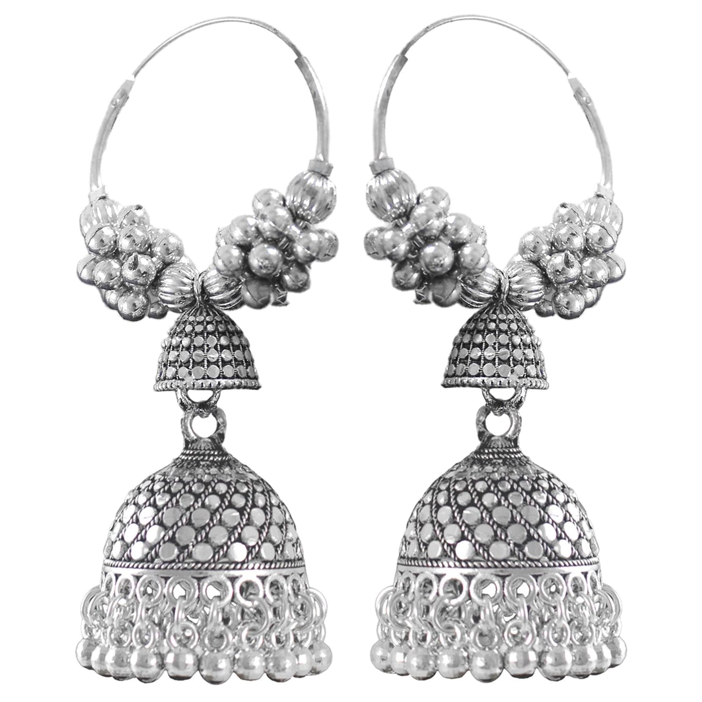 Navratri Special Oxidised Silver Plated Finger Ring & Jhumka Earrings Combo Set