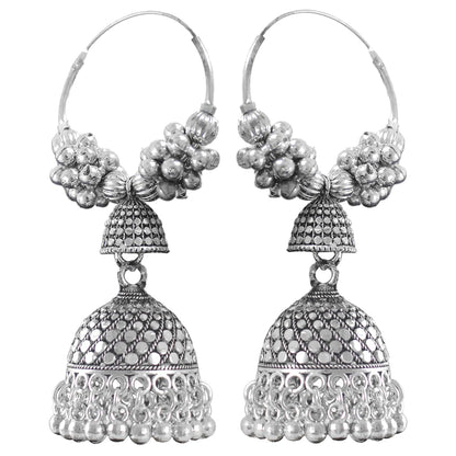Navratri Special Oxidised Silver Plated Finger Ring & Jhumka Earrings Combo Set