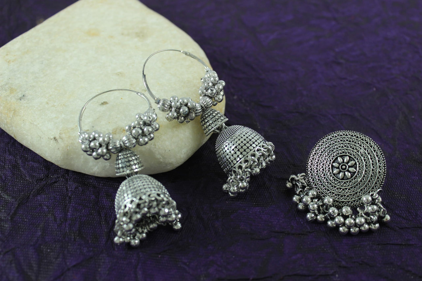 Navratri Special Oxidised Silver Plated Finger Ring & Jhumka Earrings Combo Set