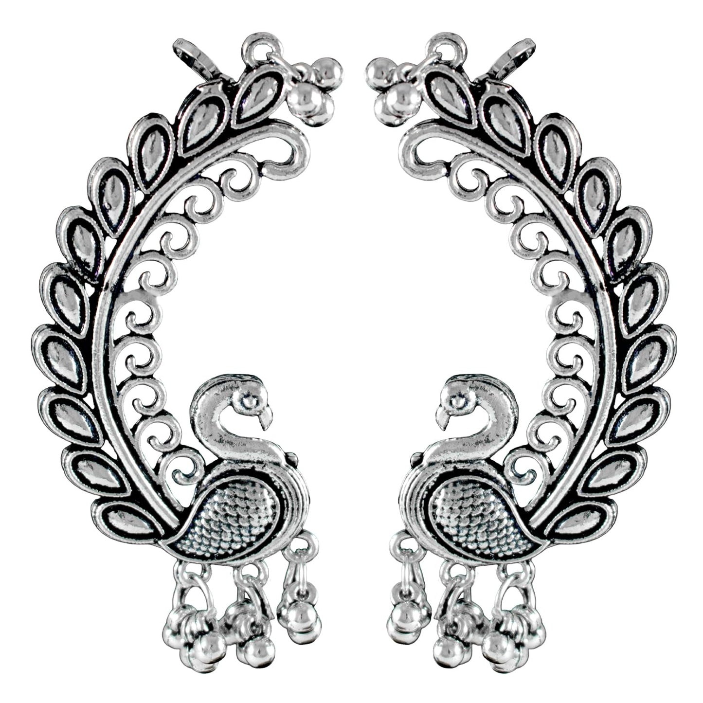 Navratri Oxidised Peacock Earring & Ring Set – Antique Silver Combo