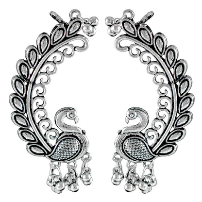 Navratri Oxidised Peacock Earring & Ring Set – Antique Silver Combo