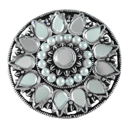 Navratri Oxidised Peacock Earring & Ring Set – Antique Silver Combo