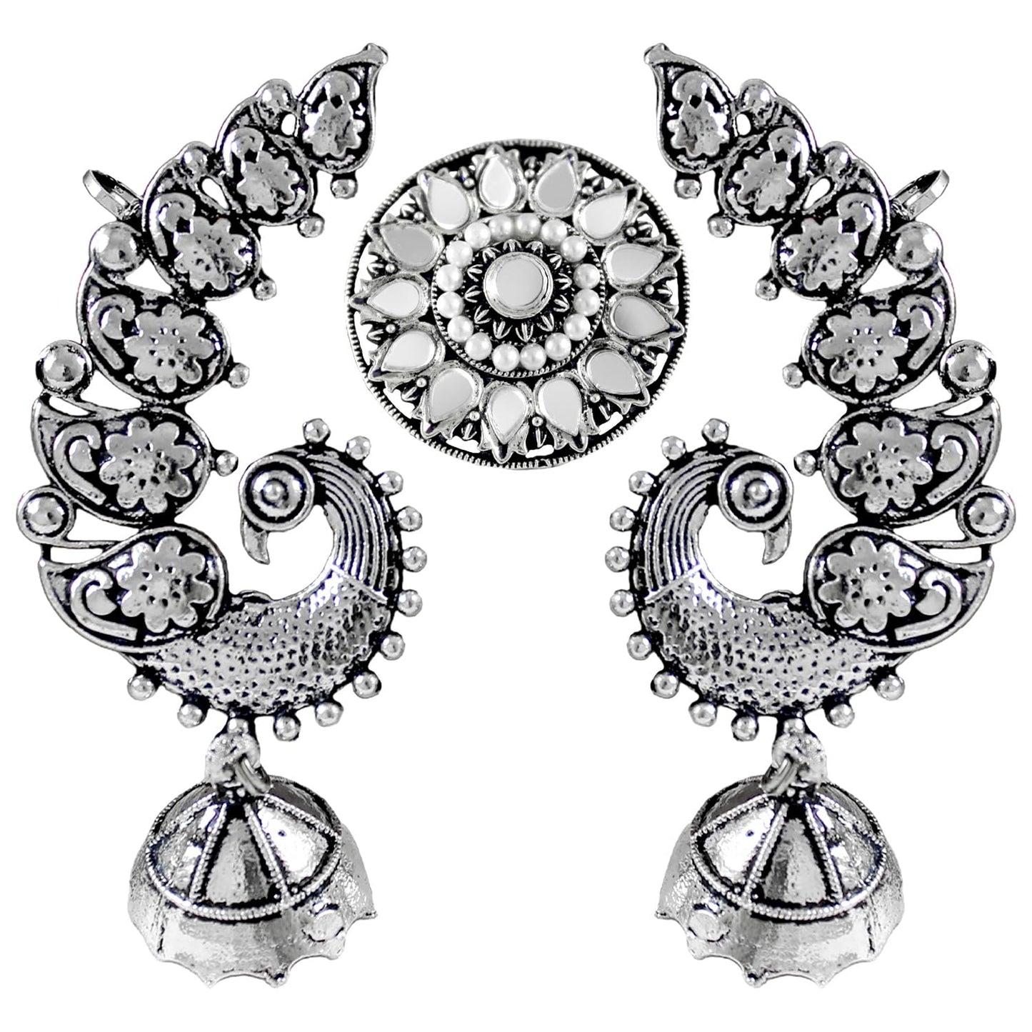 Navratri Oxidised Peacock Jhumka & Ring Set – Floral Festive Combo.