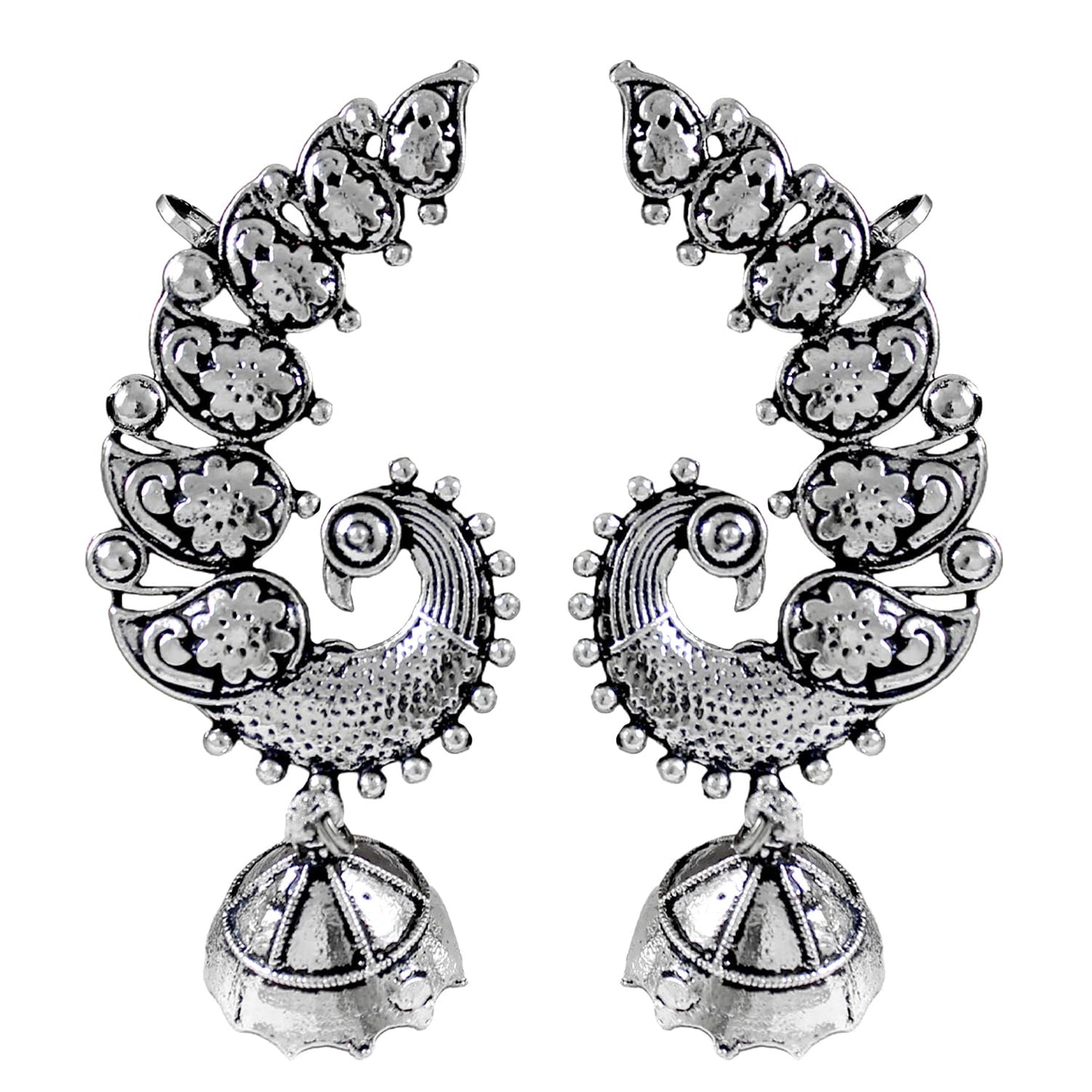 Navratri Oxidised Peacock Jhumka & Ring Set – Floral Festive Combo.