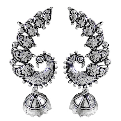 Navratri Oxidised Peacock Jhumka & Ring Set – Floral Festive Combo.
