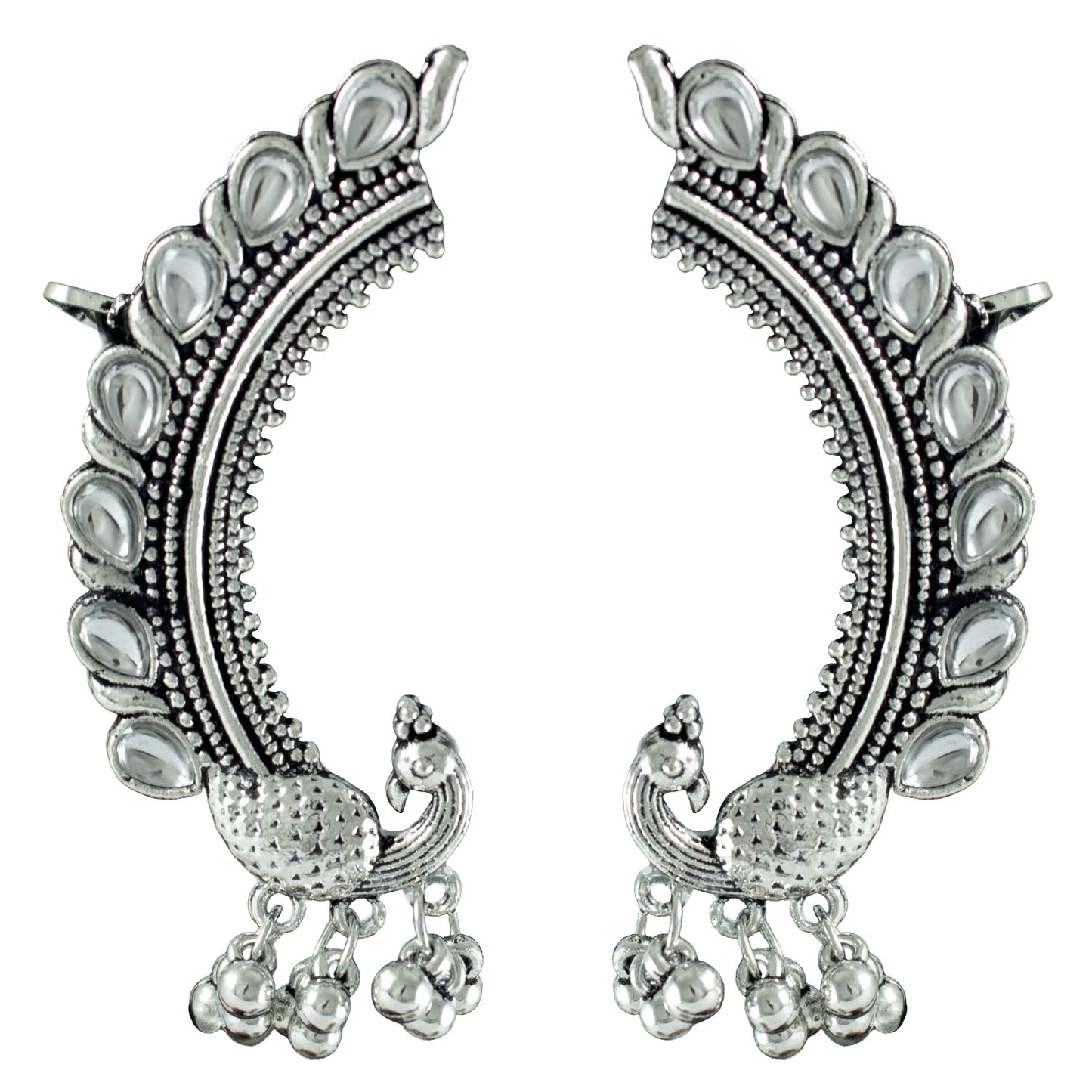 Navratri Oxidised Peacock Earring & Ring Set – Kundan Studded Combo
