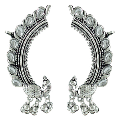Navratri Oxidised Peacock Earring & Ring Set – Kundan Studded Combo