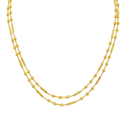 Gold Plated Layered Necklace – Double Layer Ball & Bar Beaded Chain